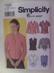 7086 SIMPLICITY 6 EZ SLEEVES OR NOT  SHIRTS TIED OR NOT PATTERN 6-20 2 SZS